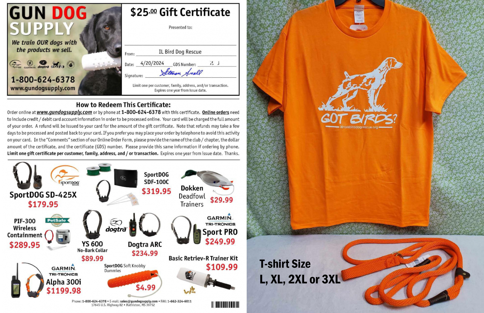 2024 RAFFLE #28- Brittany T-Shirt, Leash and Gift Certificate